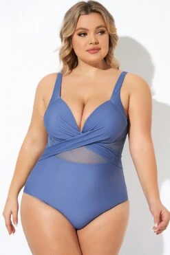 Blue Cut Out Mesh Adjustable Straps One Piece Swimsuit -Sandy Bikinis Shop b deop006009 6
