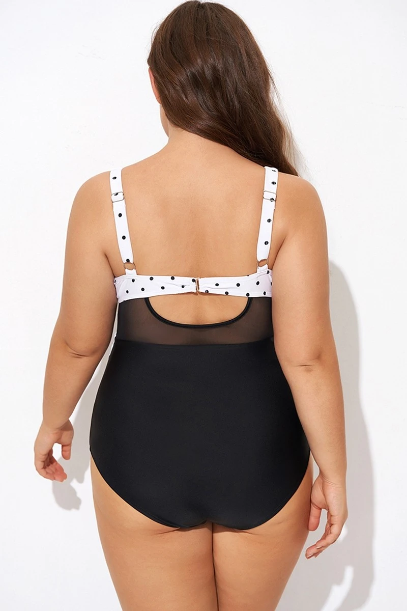 Elegant Dot Colorblock Mesh One Piece Swimsuit 2 Elegant Dot Colorblock Mesh One Piece Swimsuit - Image 2