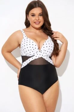 Elegant Dot Colorblock Mesh One Piece Swimsuit 10 Elegant Dot Colorblock Mesh One Piece Swimsuit -Sandy Bikinis Shop b deop006010 5
