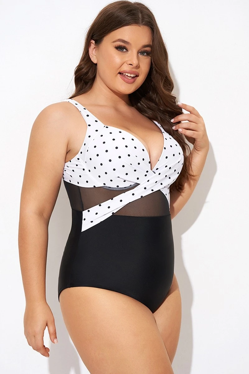 Elegant Dot Colorblock Mesh One Piece Swimsuit 6 Elegant Dot Colorblock Mesh One Piece Swimsuit - Image 6