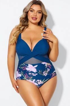 Floral Print Cut Out Mesh Underwire One Piece Swimsuit -Sandy Bikinis Shop b deop006012 3