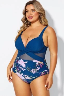 Floral Print Cut Out Mesh Underwire One Piece Swimsuit -Sandy Bikinis Shop b deop006012 5