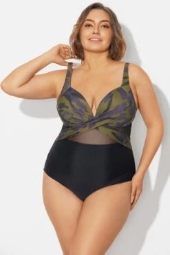 V-Neck Camouflage Print Mesh Underwired One Piece Swimsuit -Sandy Bikinis Shop b deop006013 3