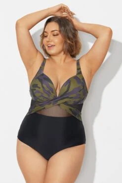 V-Neck Camouflage Print Mesh Underwired One Piece Swimsuit -Sandy Bikinis Shop b deop006013 4