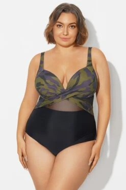 V-Neck Camouflage Print Mesh Underwired One Piece Swimsuit -Sandy Bikinis Shop b deop006013 5