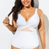 White Cut Out Mesh Underwire One Piece Swimsuit