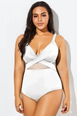 White Cut Out Mesh Underwire One Piece Swimsuit -Sandy Bikinis Shop b deop006014 33