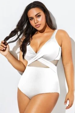 White Cut Out Mesh Underwire One Piece Swimsuit -Sandy Bikinis Shop b deop006014 44