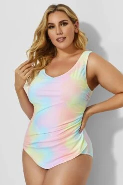 Rainbow Sarong Front One Piece Swimsuit For Lady -Sandy Bikinis Shop b deop011002 2