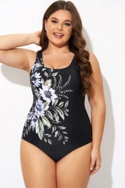 Elegant Flower Print Square Neck One Piece Swimsuit -Sandy Bikinis Shop b deop015005 4