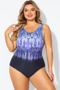 Purple High Neck Tummy Control One Piece Swimsuit -Sandy Bikinis Shop b deop021001 3