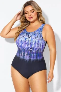 Purple High Neck Tummy Control One Piece Swimsuit -Sandy Bikinis Shop b deop021001 5