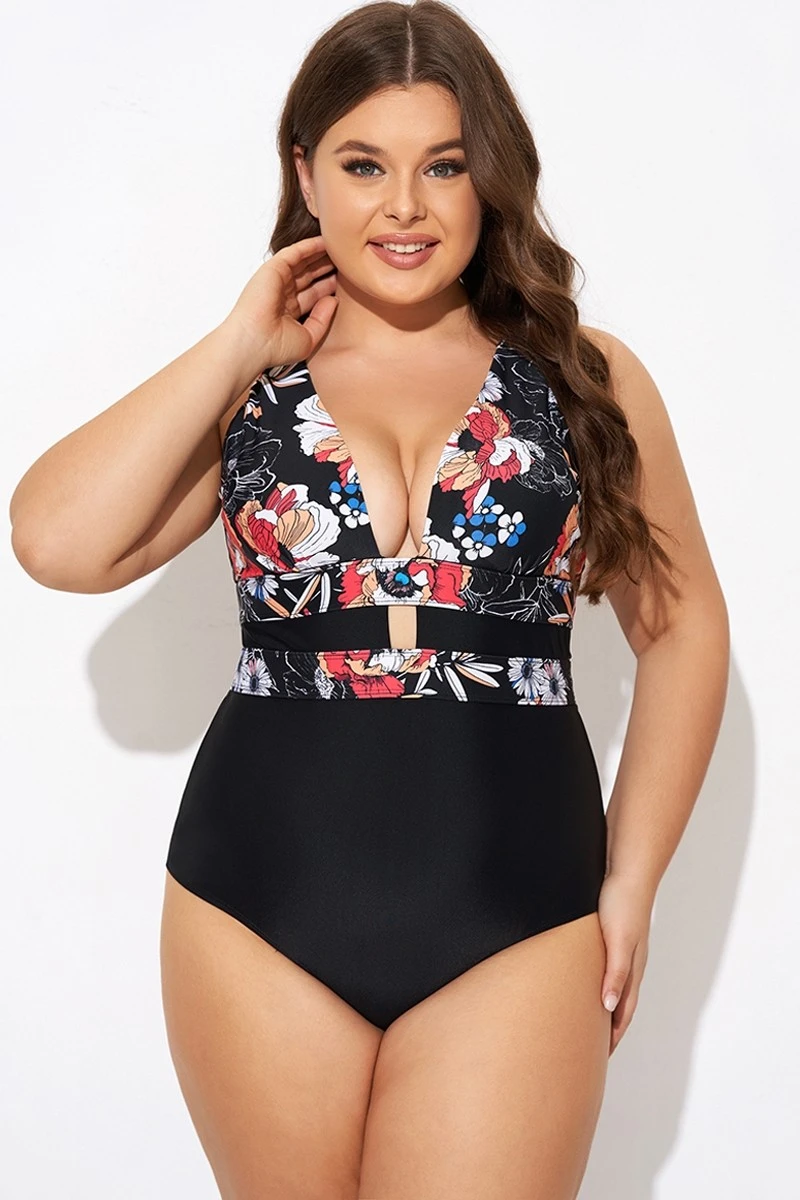 Floral Print Cut Out One Piece Swimsuit 1 Floral Print Cut Out One Piece Swimsuit
