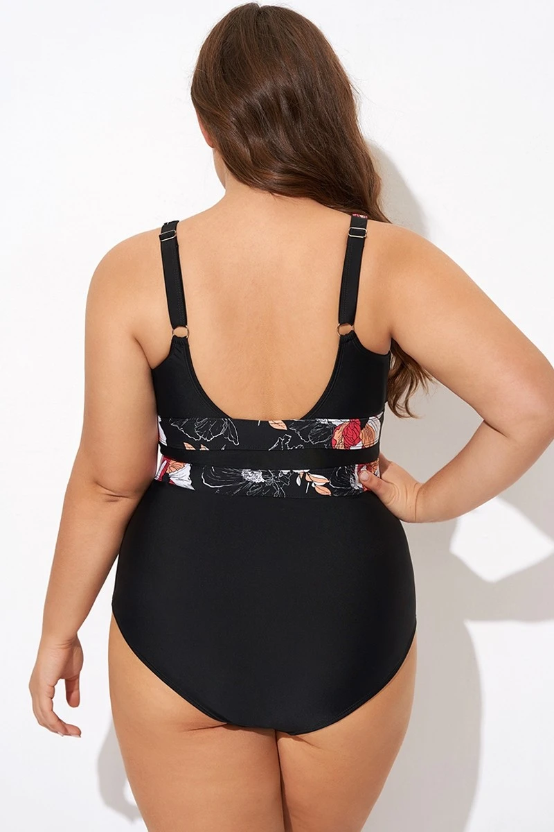 Floral Print Cut Out One Piece Swimsuit 2 Floral Print Cut Out One Piece Swimsuit - Image 2