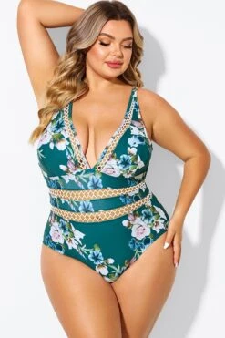 Floral Print Plunge V-neck One Piece Swimsuit 8 Floral Print Plunge V-neck One Piece Swimsuit -Sandy Bikinis Shop b deop033006 3