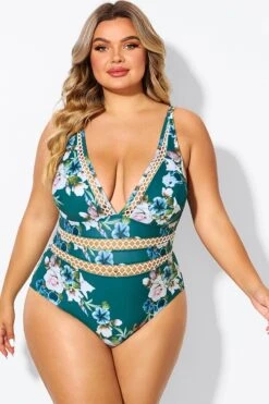 Floral Print Plunge V-neck One Piece Swimsuit 9 Floral Print Plunge V-neck One Piece Swimsuit -Sandy Bikinis Shop b deop033006 4