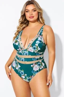 Floral Print Plunge V-neck One Piece Swimsuit 10 Floral Print Plunge V-neck One Piece Swimsuit -Sandy Bikinis Shop b deop033006 5