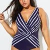Blue And White Stripe Mesh One Piece Swimsuit