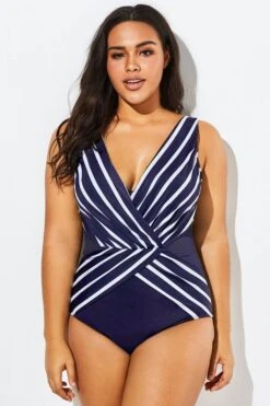 Blue And White Stripe Mesh One Piece Swimsuit -Sandy Bikinis Shop b deop034004 33