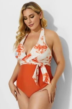 V-neck Tie Dye Wrap Halter One Piece Swimsuit -Sandy Bikinis Shop b deop035002 3