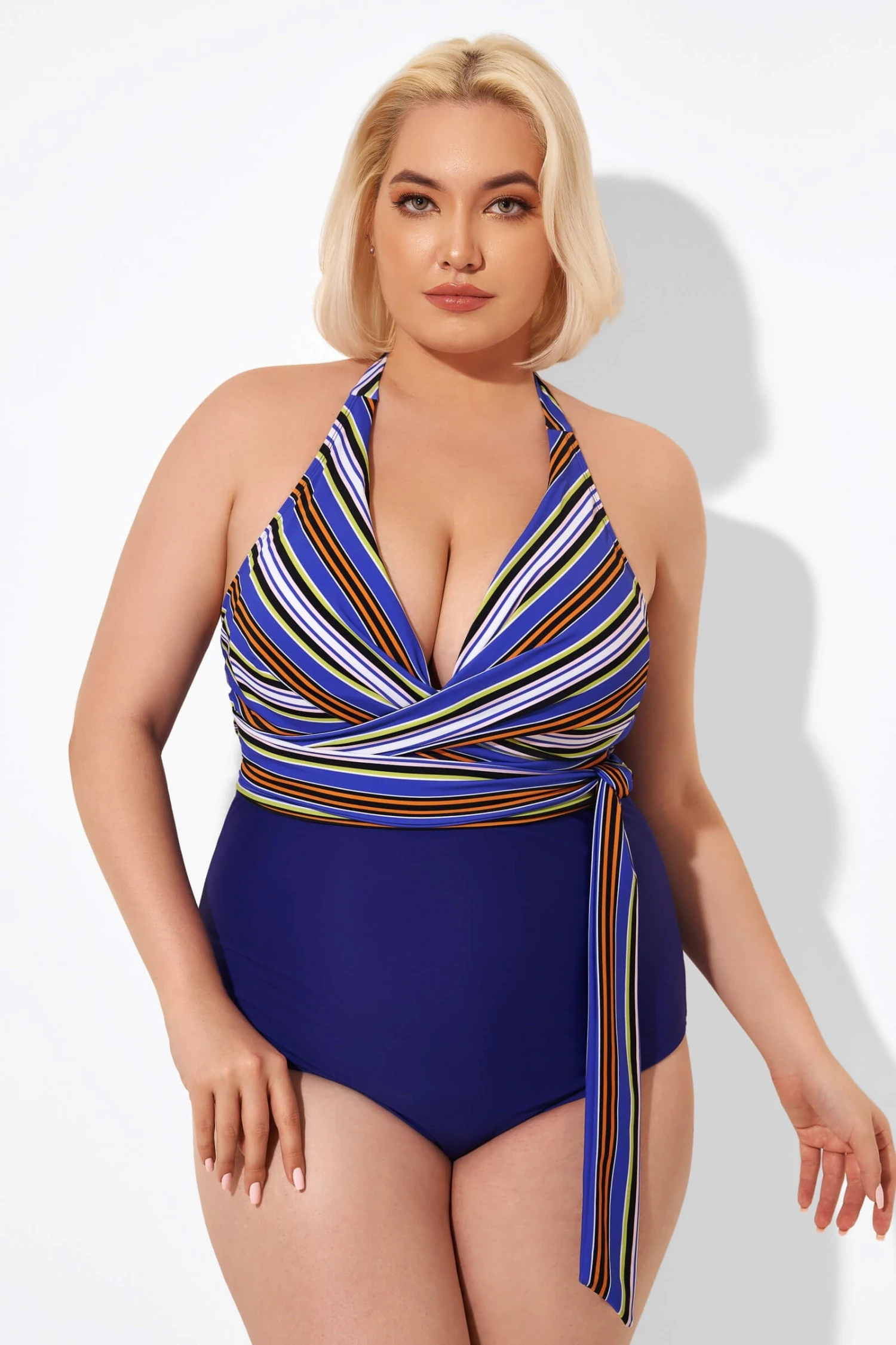 Purple Faux Wrap Halter One Piece Swimsuit 6 Purple Faux Wrap Halter One Piece Swimsuit - Image 6