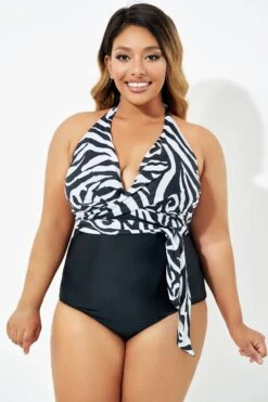 Black & White Faux Wrap Halter One Piece Swimsuit -Sandy Bikinis Shop b deop035006 6