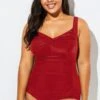 Wine Red Tummy Control Halter One Piece Swimsuit