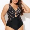 Pattern Ring Plunge Women One Piece Swimsuit
