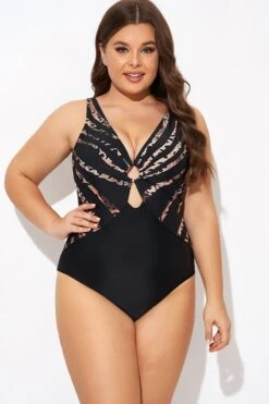 Pattern Ring Plunge Women One Piece Swimsuit -Sandy Bikinis Shop b deop061003 3