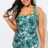Flower Printed H-Back Sarong Front One Piece Swimsuit