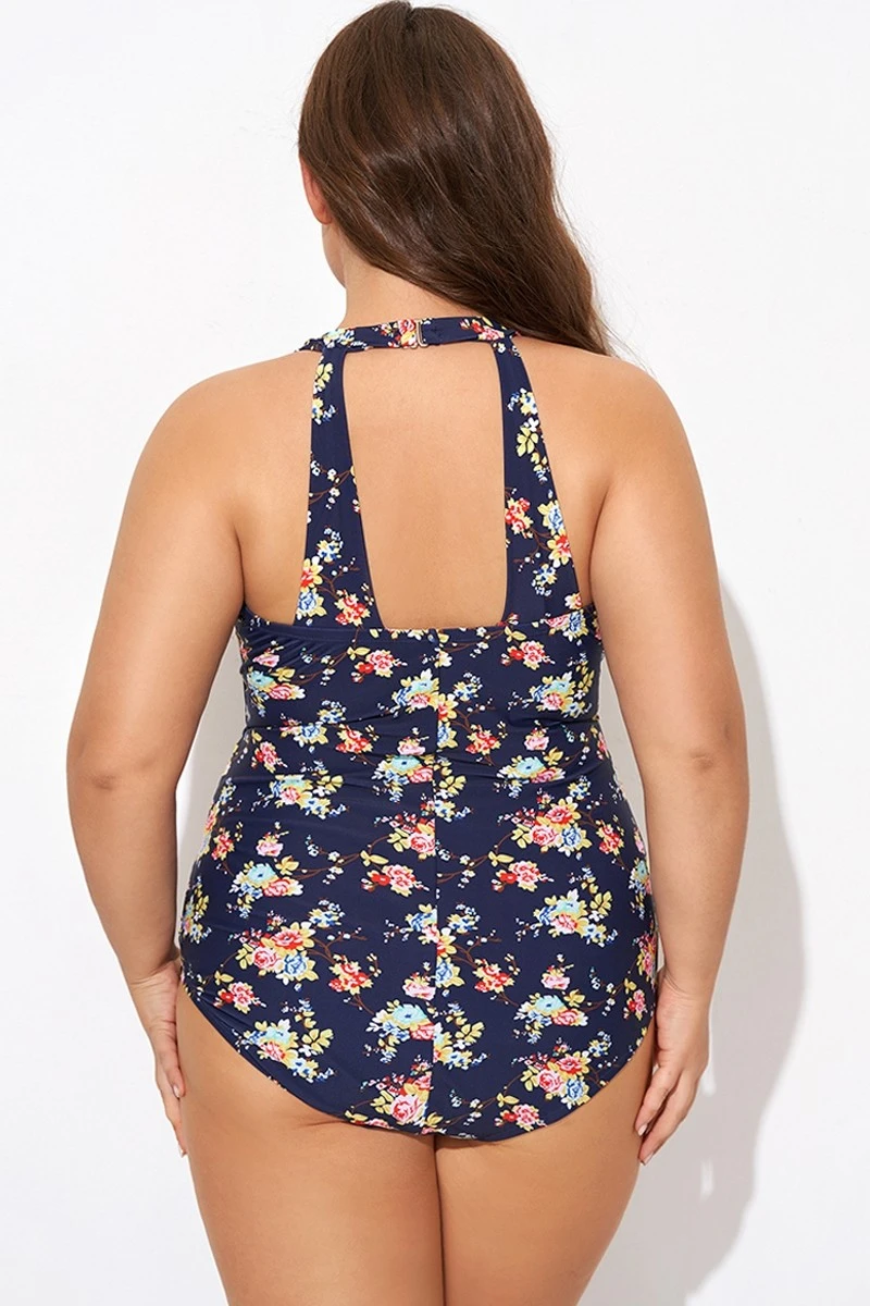 Vintage Flower Print Women One Piece Swimsuit 2 Vintage Flower Print Women One Piece Swimsuit - Image 2