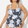 Black＆White Floral Sarong One Piece Swimsuit
