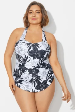Black＆White Floral Sarong One Piece Swimsuit -Sandy Bikinis Shop b deop065018 3
