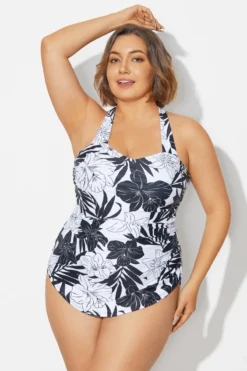 Black＆White Floral Sarong One Piece Swimsuit -Sandy Bikinis Shop b deop065018 4