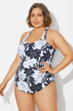 Black＆White Floral Sarong One Piece Swimsuit -Sandy Bikinis Shop b deop065018 5