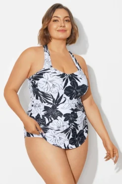 Black＆White Floral Sarong One Piece Swimsuit -Sandy Bikinis Shop b deop065018 6