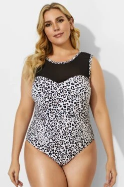 Leopard Printed Circle-Collar Mesh One Piece Swimsuit -Sandy Bikinis Shop b deop089001 3