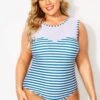 Blue & White Stripes Mesh One Piece Swimsuit