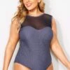Black Mesh Sweetheart Neckline One Piece Swimsuit