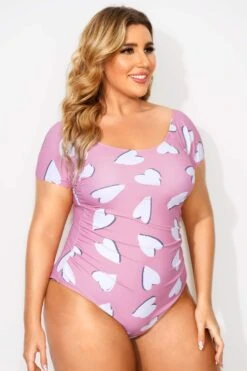Heart Printed Round Neck One Piece Swimsuit -Sandy Bikinis Shop b deop090006 4