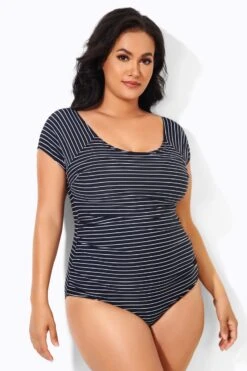 Stripes Round Neck Women One Piece Swimsuit -Sandy Bikinis Shop b deop090007 4