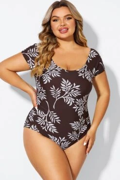 V-Neck Leaf Print Ruffles Sleeves One Piece Swimsuit 9 V-Neck Leaf Print Ruffles Sleeves One Piece Swimsuit -Sandy Bikinis Shop b deop090011 4