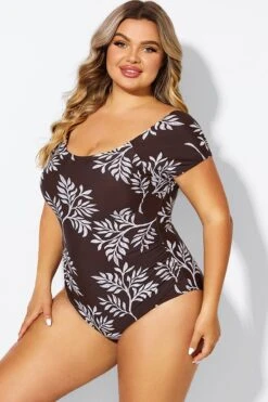 V-Neck Leaf Print Ruffles Sleeves One Piece Swimsuit 10 V-Neck Leaf Print Ruffles Sleeves One Piece Swimsuit -Sandy Bikinis Shop b deop090011 5