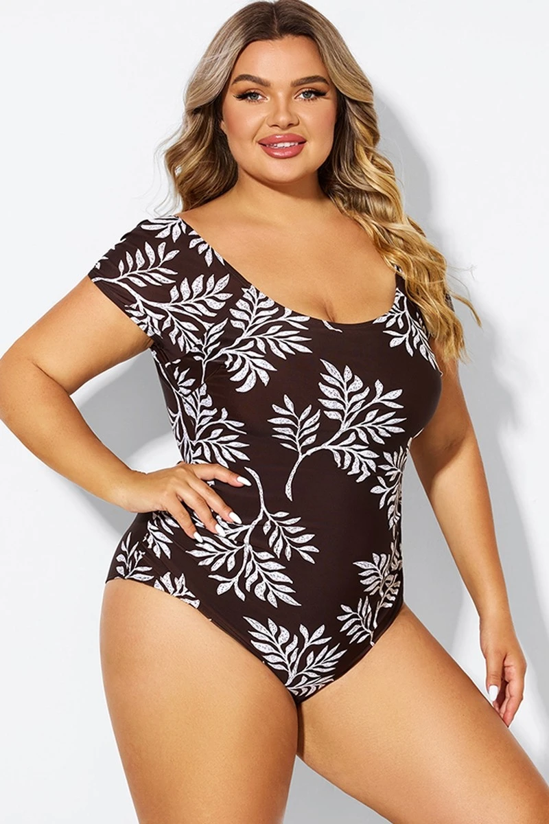 V-Neck Leaf Print Ruffles Sleeves One Piece Swimsuit 6 V-Neck Leaf Print Ruffles Sleeves One Piece Swimsuit - Image 6