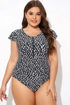 Floral Frill Sleeve Women One Piece Swimsuit -Sandy Bikinis Shop b deop093006 3