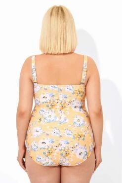 Yellow Floral Printed Retro One Piece Swimsuits -Sandy Bikinis Shop b deop097002 6