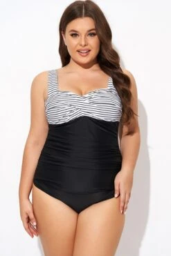 Black Stripe Wide Straps One Piece Swimsuit -Sandy Bikinis Shop b deop097004 3