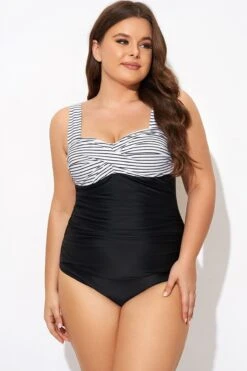 Black Stripe Wide Straps One Piece Swimsuit -Sandy Bikinis Shop b deop097004 4