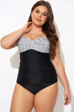 Black Stripe Wide Straps One Piece Swimsuit -Sandy Bikinis Shop b deop097004 5