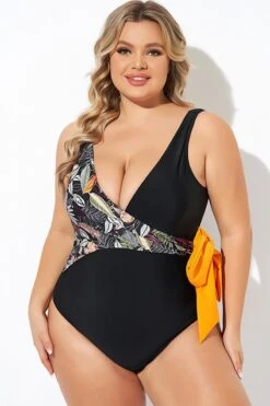 Black Printed Tie Wrap One Piece Swimsuit -Sandy Bikinis Shop b deop098005 3
